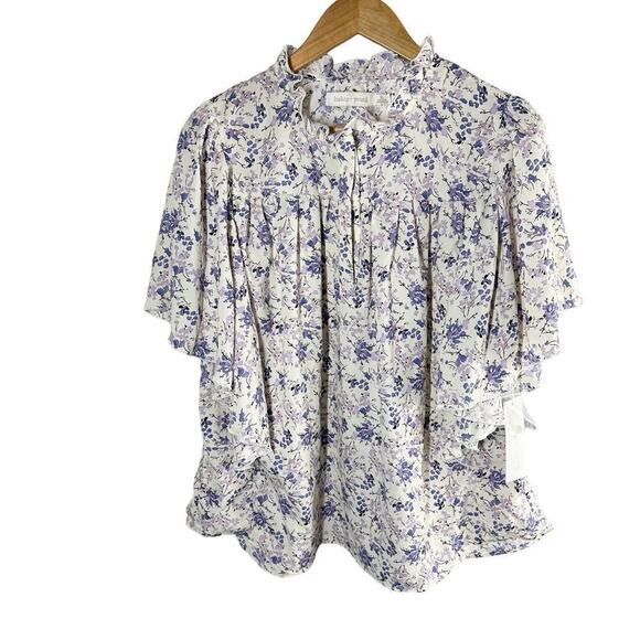 Bishop + Young Camille Flutter Sleeves Blouse Botanical Print Size XL Casual - Picture 1 of 12